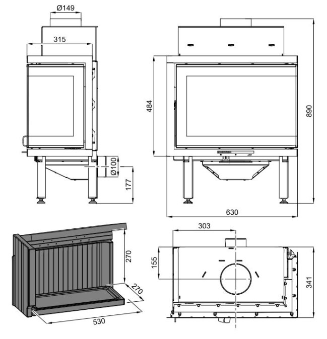 HAAS+SOHN SKARA krbová vložka 3-7kW, rohová, ľavá, čierna