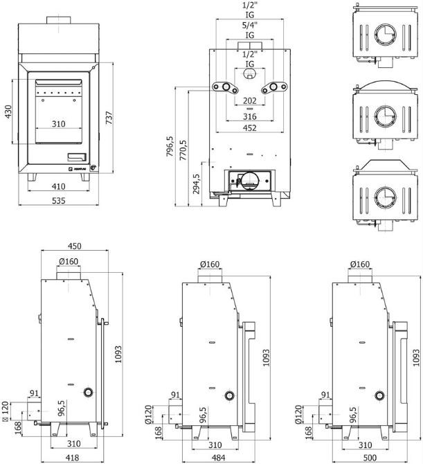HS FLAMINGO AQUAFLAM PANORAMA 7 krbová vložka 7kW, s výmenníkom, základná regulácia, čierna