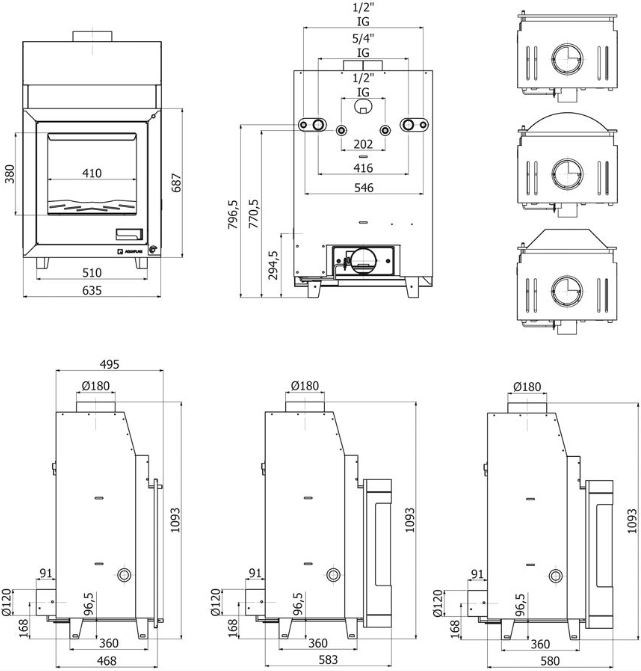 HS FLAMINGO AQUAFLAM PANORAMA 17 krbová vložka 17kW, s výmenníkom, základná regulácia, čierna