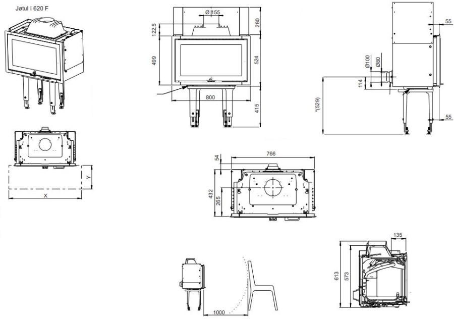 JOTUL I 620 F krbová vložka 9kW, čierna