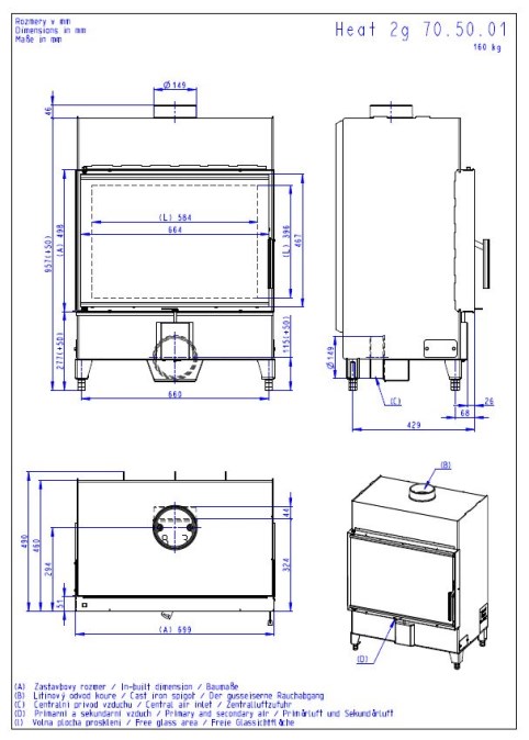 ROMOTOP HEAT 2G 70.50.01 krbová vložka 4,5-11,7kW, čierna