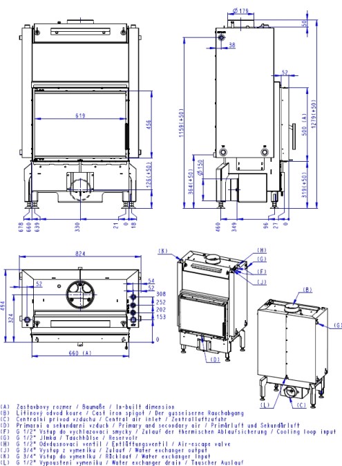 ROMOTOP DYNAMIC W 2G 66.50.01 krbová vložka 5,9-15,2kW, s výmenníkom, čierna