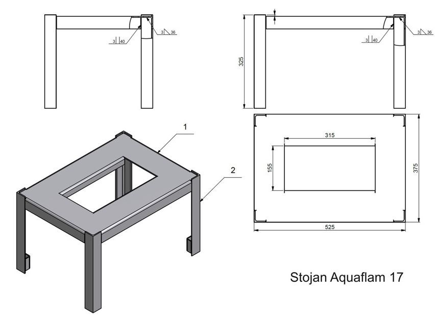 HS FLAMINGO stojan 525x375x325mm, ku krbovým vložkám AQUAFLAM 17