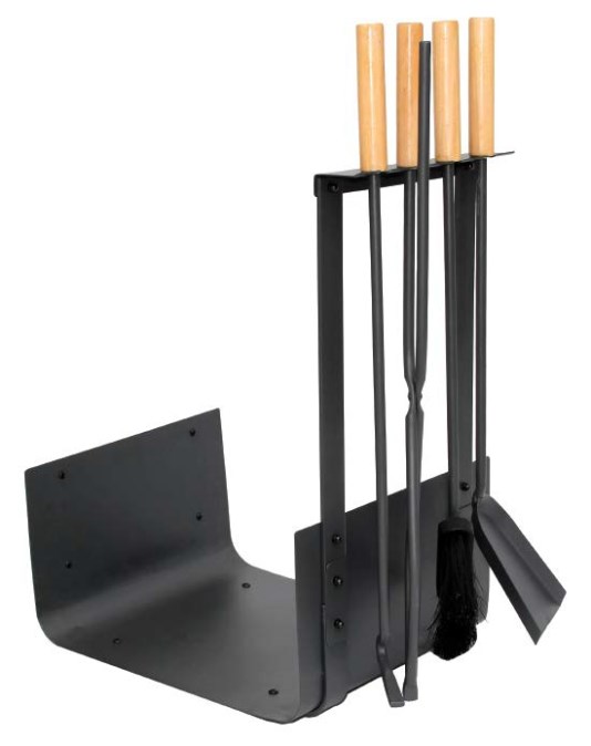 Sada krbového náradia 430x300x635mm, 4 dielna, s košom na drevo, čierna (sada)