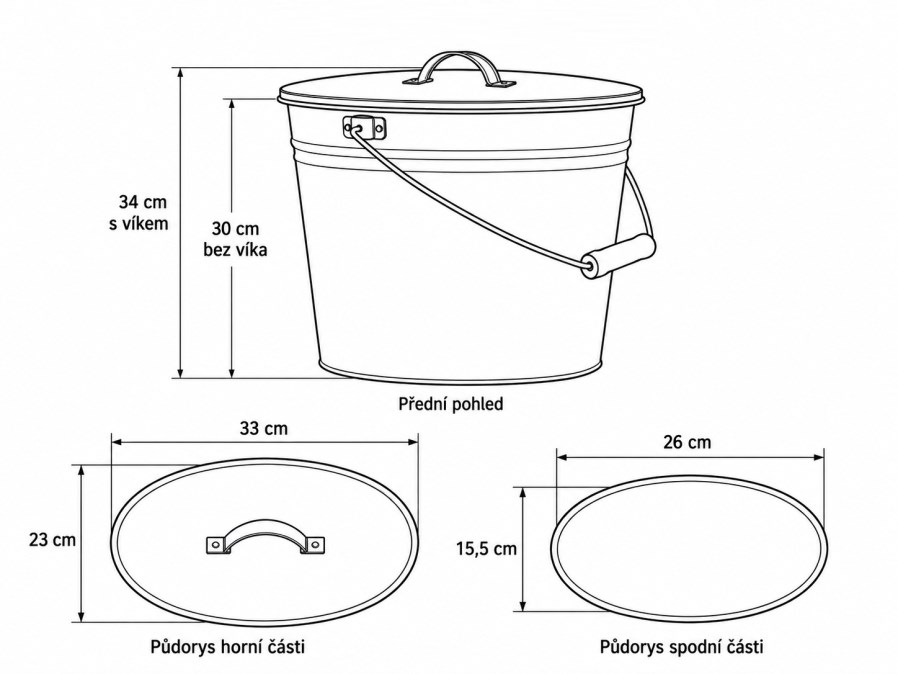 Nádoba na popol 13,5 l, s vekom, čierna