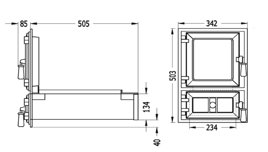 KVS MORAVIA vstavané ohniska 342x505x503mm, s presklenými dvierkami, drevená držadlá, čierna