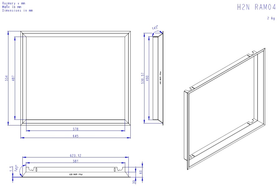 ROMOTOP 4S rámik 645x60x554mm, krycí, polohluboký, čierna