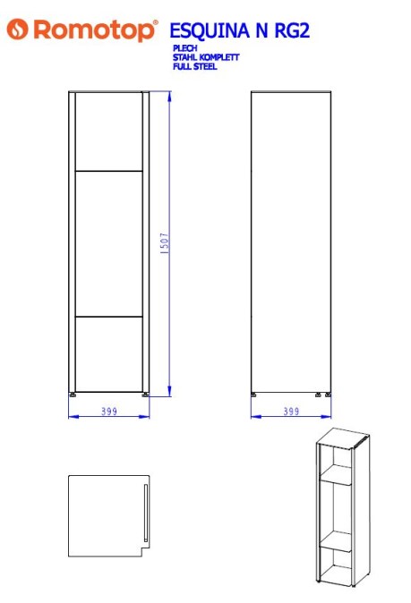 ROMOTOP box na drevo 399x399x1507mm, vysoký, čierna