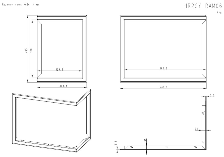 ROMOTOP rámik 633,8x363,3x495mm, univerzálny, plytký, čierna