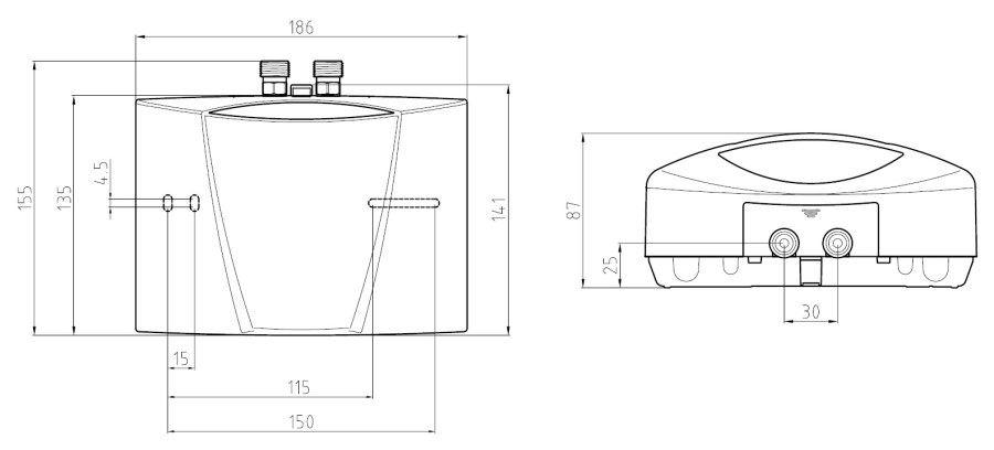 CLAGE MBH7 prietokový ohrievač 6,5 kW, 400 V, elektrický, pod umývadlo, plast