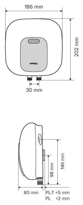 HAKL PL 145 prietokový ohrievač 4,5 kW, elektrický, beztlakový, pod/nad umývadlo, plast