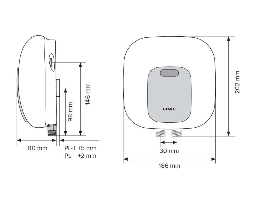 HAKL PL prietokový ohrievač 5,5 kW, elektrický, beztlakový, pod/nad umývadlo, plast