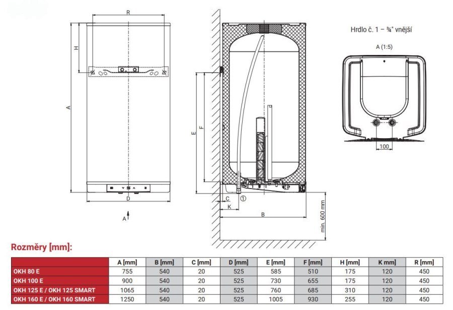 DRAŽICE OKH 125 E zásobníkový ohrievač 125 l, závesný, smalt
