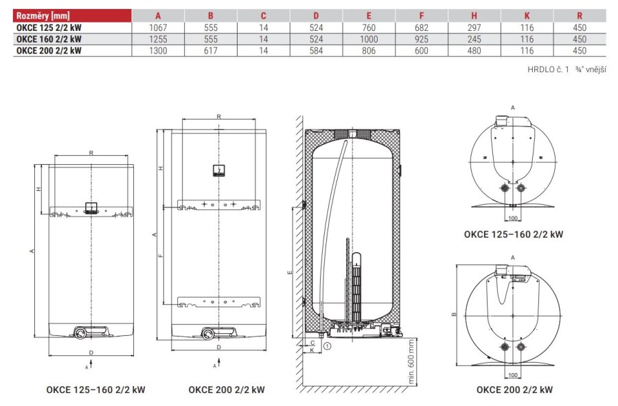 DRAŽICE OKCE 200 2/2 kW zásobníkový ohrievač 200 l, závesný, smalt