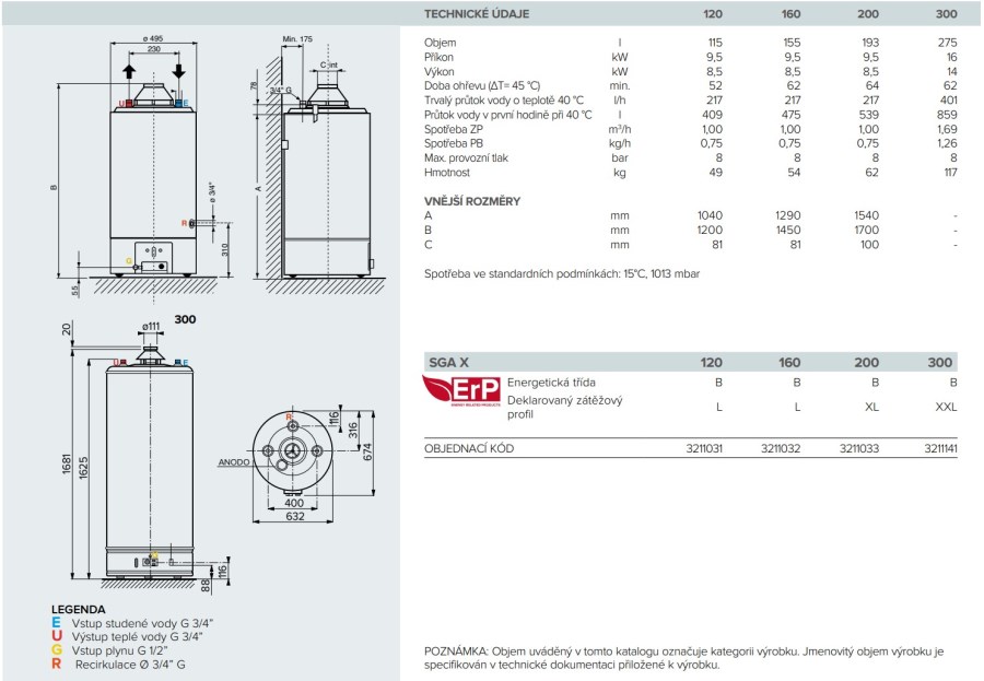ARISTON SGA X 120 zásobníkový ohrievač 115 l, plynový, stacionárny