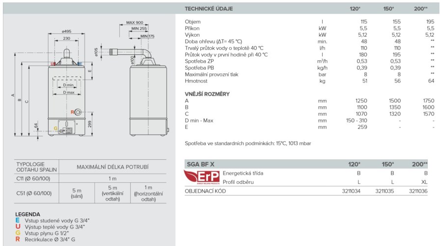 ARISTON SGA BF X 160 zásobníkový ohrievač 155 l, plynový, stacionárny