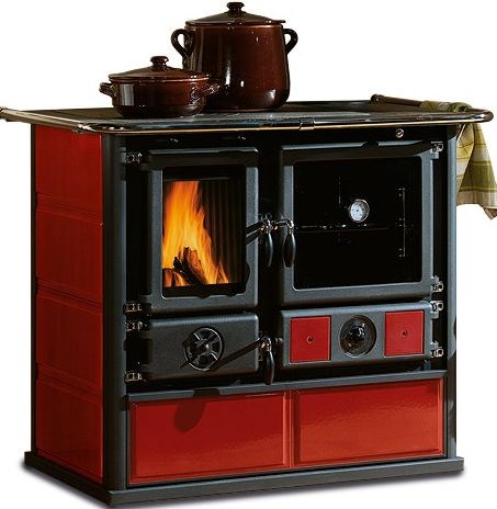 NORDICA TERMOROSA D.S.A. sporák na tuhé palivo 15,5kW, s výmenníkom, rúra vpravo, liberty bordó