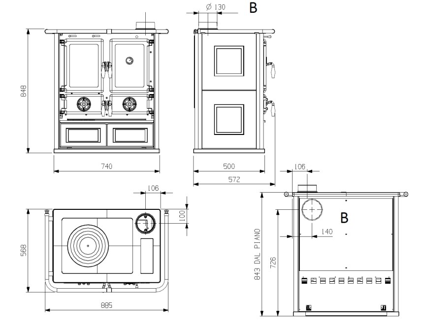 NORDICA ROSETTA BII sporák na tuhé palivo 7,2kW, s rúrou vpravo, bordó