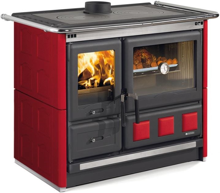 NORDICA ROSA XXL MAIOLICA sporák na tuhé palivá 8,5kW, s rúrou vpravo, bordó