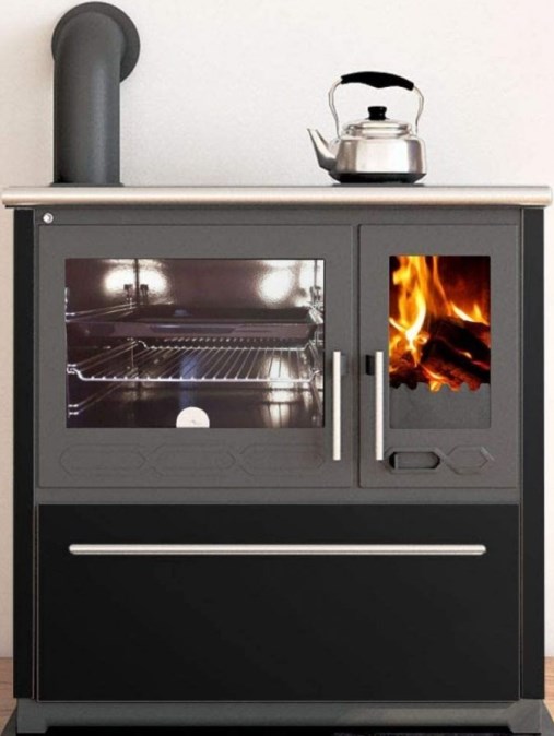 PLAMEN 850 GLAS sporák na tuhé palivá 8kW, s rúrou vlevo, čierna