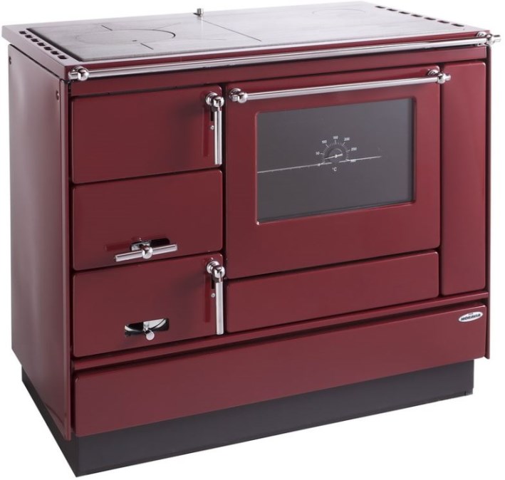 KVS MORAVIA VSP 9100 sporák na tuhé palivá 8,4kW, s rúrou vpravo, bordová/chróm