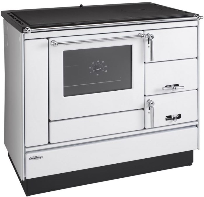 KVS MORAVIA VSP 9100 sporák na tuhá palivá 8,4kW, s rúrou vlevo, biela/chróm