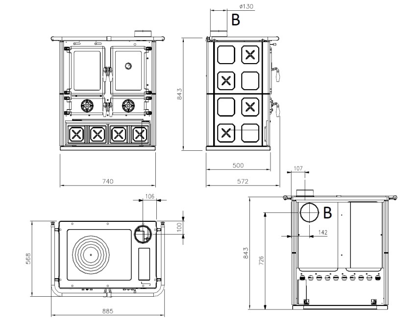 NORDICA ROSETTA MAIOLICA BII sporák na tuhé palivá 7,2kW, s rúrou vpravo, tortora