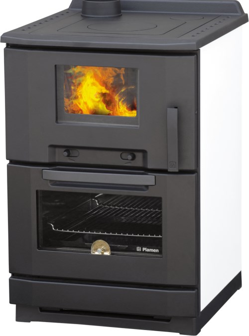 PLAMEN CALOREX 100 sporák na tuhé palivo 7,5kW, s rúrou, biela/čierna