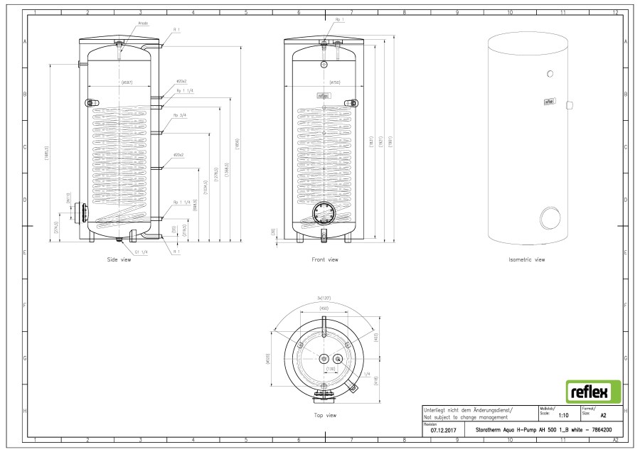 REFLEX STORATHERM AQUA HEAT PUMP AH 500/1B nepriamo vykurovací zásobník 512 l, 1 výmenník, stacionárny, pre TČ