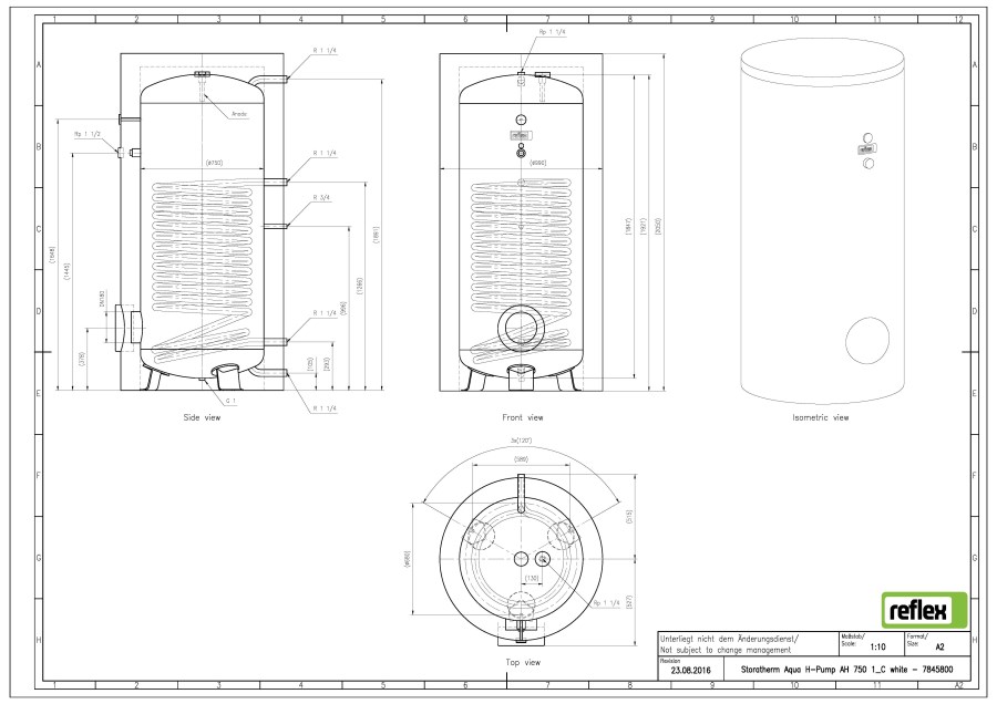 REFLEX STORATHERM AQUA HEAT PUMP AH 750/1C nepriamo vykurovací zásobník 776 l, 1 výmenník, stacionárny, pre TČ