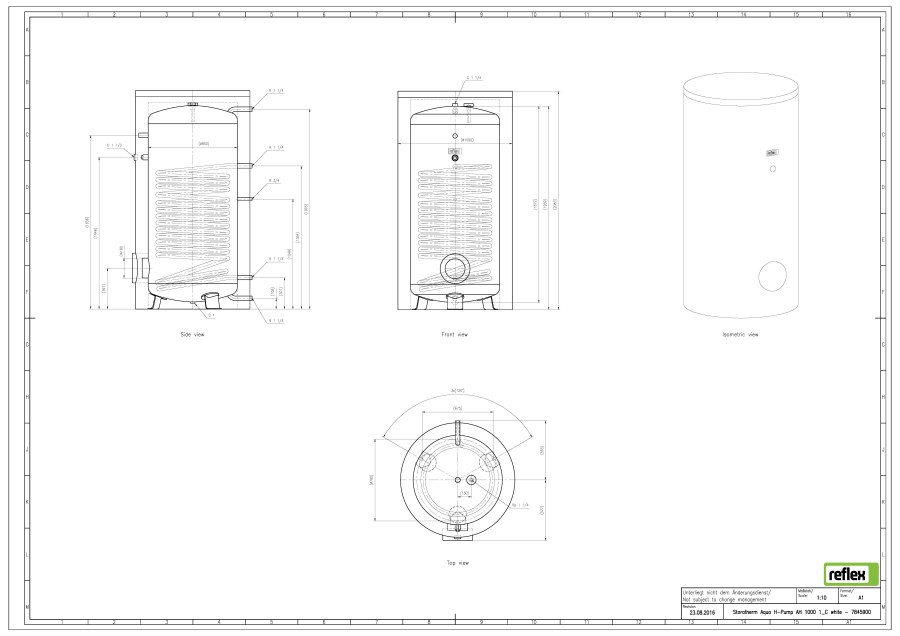 REFLEX STORATHERM AQUA HEAT PUMP AH 1000/1C nepriamo vykurovací zásobník 1028 l, 1 výmenník, stacionárny, pre TČ