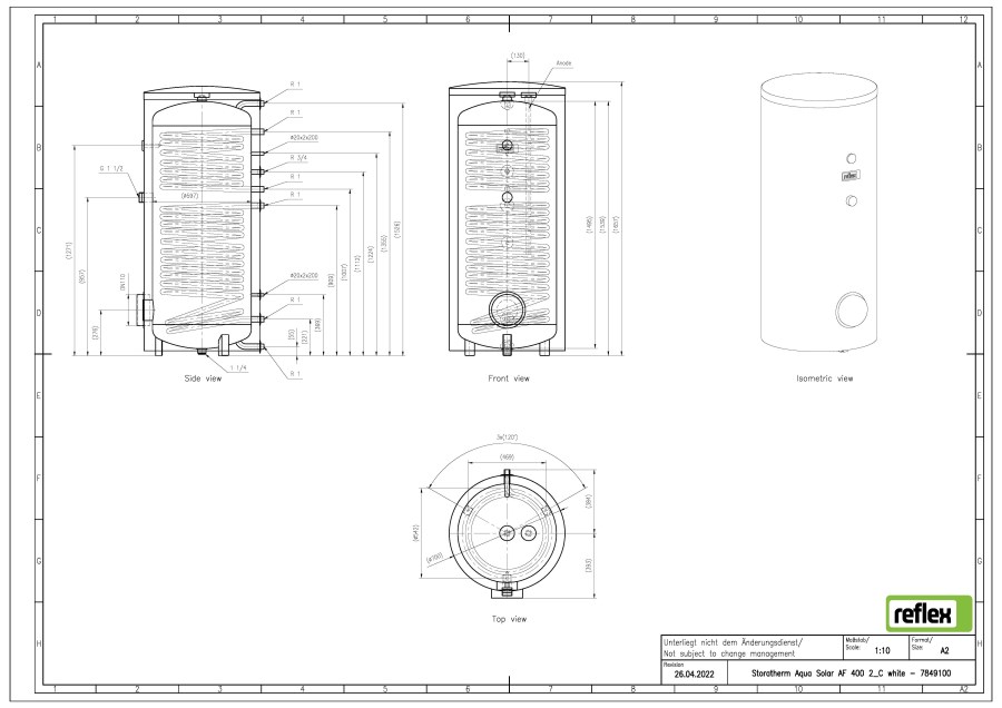 REFLEX STORATHERM AQUA SOLAR AF 400/2C nepriamo vykurovací zásobník 369 l, 2 výmenníky, stacionárny, solárny