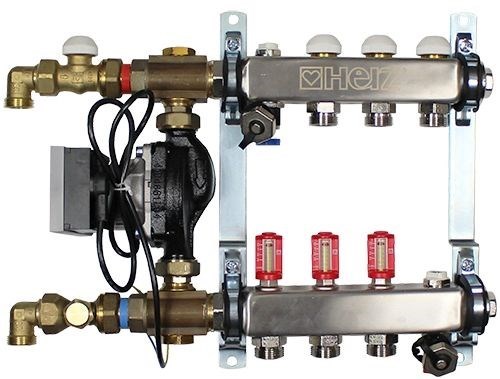 HERZ COMPACT FLOOR LIGHT SK regulačná stanica 12-okruhov, s prietokomermi a čerpadlom, nerez