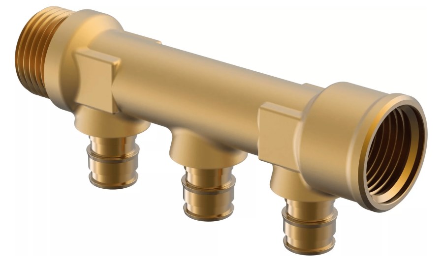 UPONOR PE-XA Q&E PL rozdeľovač 3/4"x16mm, 3 okruhy, vonkajší/vnútorný závit, mosadz