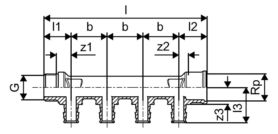UPONOR PE-XA Q&E PL rozdeľovač 3/4"x16mm, 3 okruhy, vonkajší/vnútorný závit, mosadz