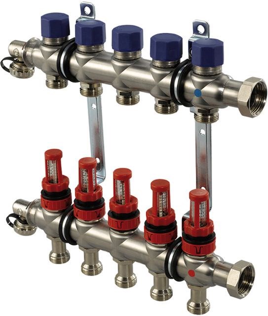 UPONOR VARIO S rozdeľovač PK 1" 5cestný, s prietokomermi, 345mm, nerez oceľ