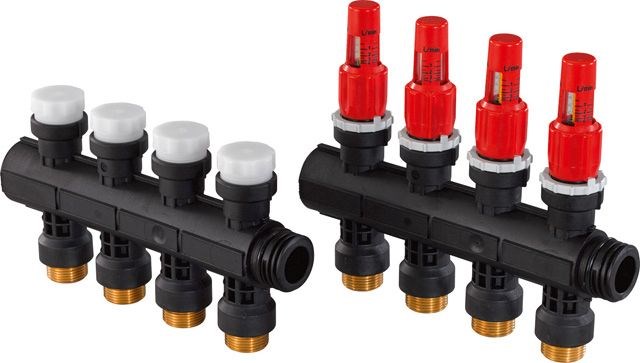 UPONOR VARIO PLUS rozdeľovač 1", 3 okruhy, modulárny, s prietokomermi, polyamid