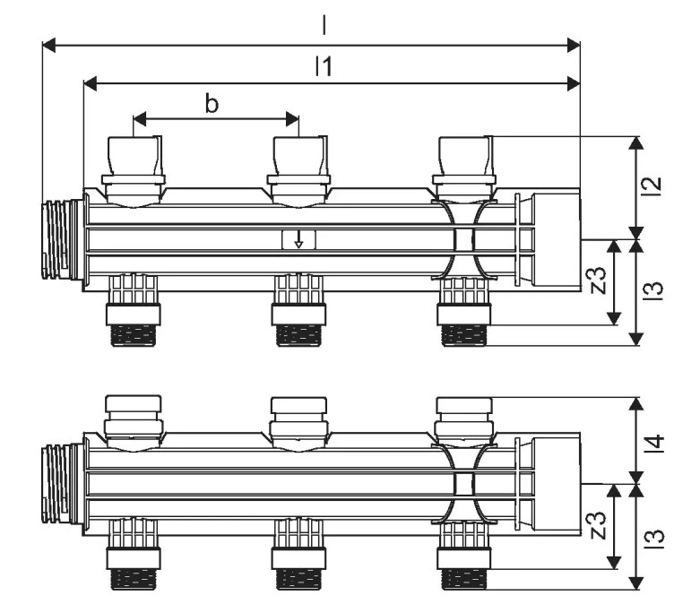 UPONOR MAGNA rozdeľovač 3/4"E, 2 okruhy, priemyselný, polyamid (sada)
