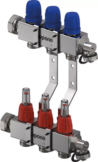 UPONOR VARIO C C FM rozdeľovač G1”, 3 okruhy, s prietokomermi, nerez