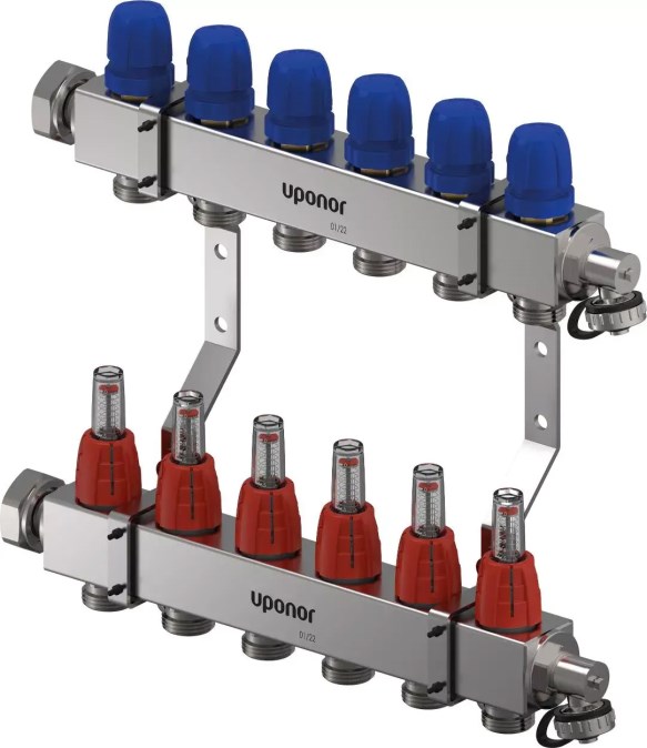 UPONOR VARIO C C FM rozdeľovač G1”, 6 okruhov, s prietokomermi, nerez