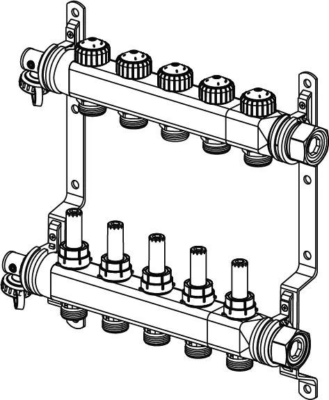 UPONOR VARIO S DFC 10HK rozdeľovač, 1", 10 okruhov, s prietokomermi, 610 mm, nerez oceľ