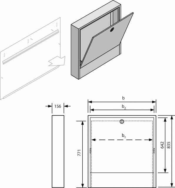 UPONOR VARIO UFH5 skriňa pre rozdeľovač 1350x156x835mm, na omietku, oceľ/pozink, biela
