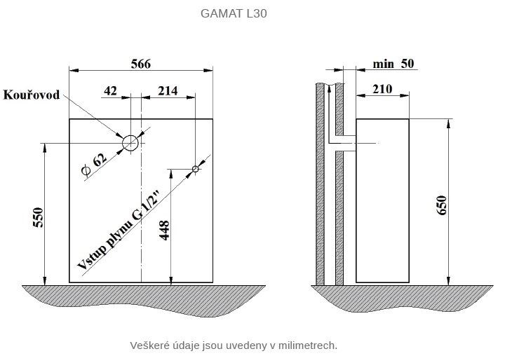 KARMA GAMAT L30 plynové vykurovacie teleso 3,14kW, so spaľovacou komorou, stacionárne, odťah do komína, slonová kosť