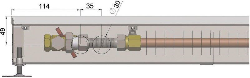 MINIB COIL PT80 konvektor 2000mm podlahový, bez ventilátora, bez mriežky, nerez vaňa