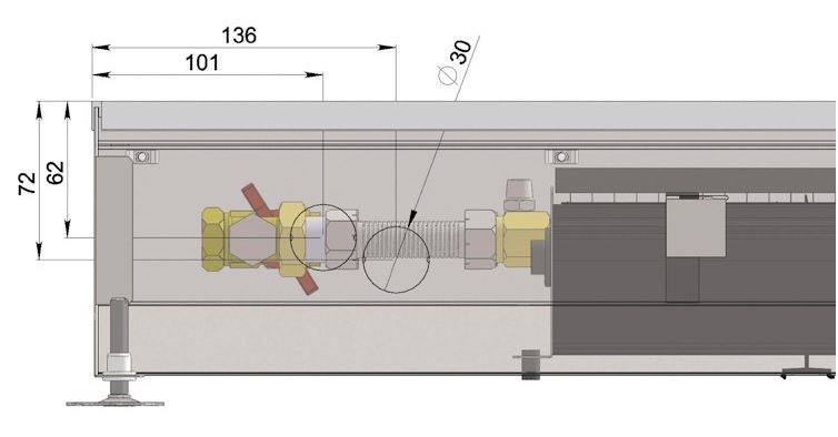 MINIB COIL KT konvektor 3000mm podlahový, s ventilátorom, bez mriežky, nerez vaňa