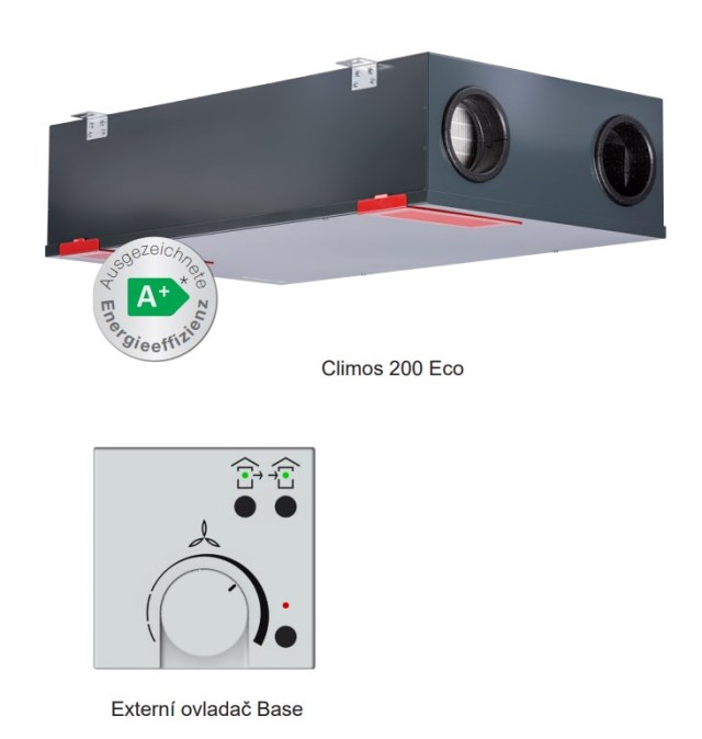 ZEHNDER PAUL CLIMOS 200 VL ECO vetracia jednotka s rekuperáciou 200 m3/h, podstropný, entalpický výmenník, ľavá, predohrev, automatický by-pass