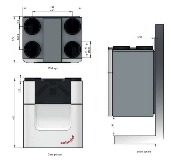 ZEHNDER COMFOAIR Q600 ST vetracia jednotka s rekuperáciou 600 m3/h, nástenná, entalpický výmenník, automatický by-pass