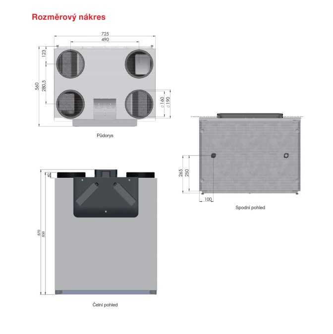 ZEHNDER COMFOAIR E350 VR vetracia jednotka s rekuperáciou 350 m3/h, nástenná, protiprúdový výmenník, pravá, predohrev, automatický by-pass