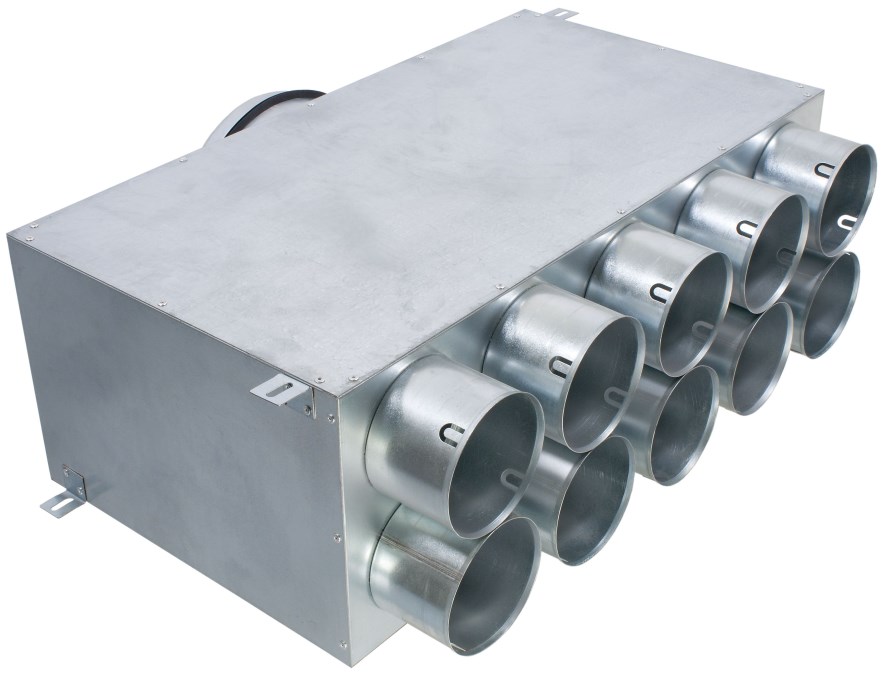 Rozdeľovací box, pr. 160 mm, 10x vývod DN90, dvojradový, pozinkovaná oceľ