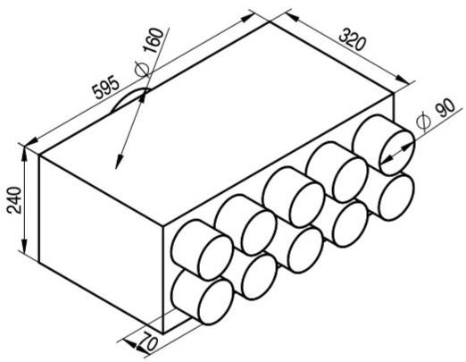 Rozdeľovací box, pr. 160 mm, 10x vývod DN90, dvojradový, pozinkovaná oceľ